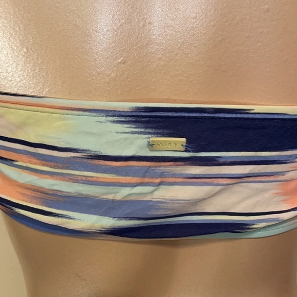 Roxy women’s bikini top large halter stripe bathing suit swim blue pink - Picture 5 of 9